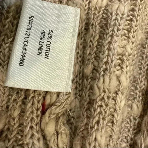 EILEEN FISHER Cardigan SP Cotton Linen Ribbed Slub Open Front Long Sleeve Beige - Picture 10 of 10